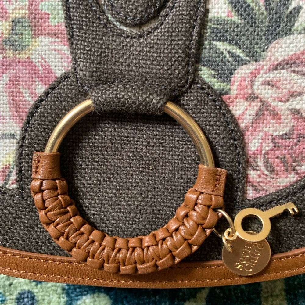 See By Chloe Floral Brown Linen and Leather Crossbody Accordion Bag - Picture 2 of 10